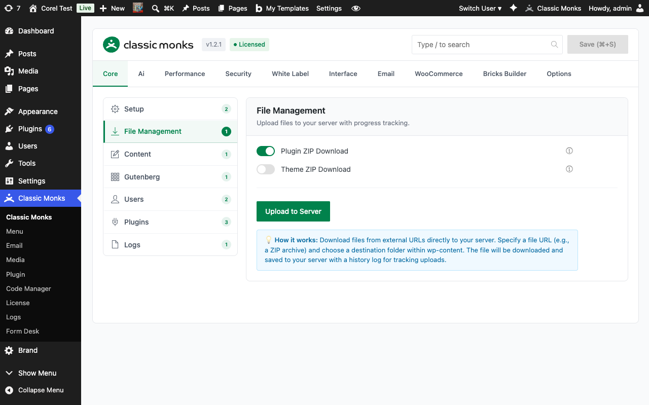 How to Use the File Downloader in WordPress File management interface in {{site_name}}