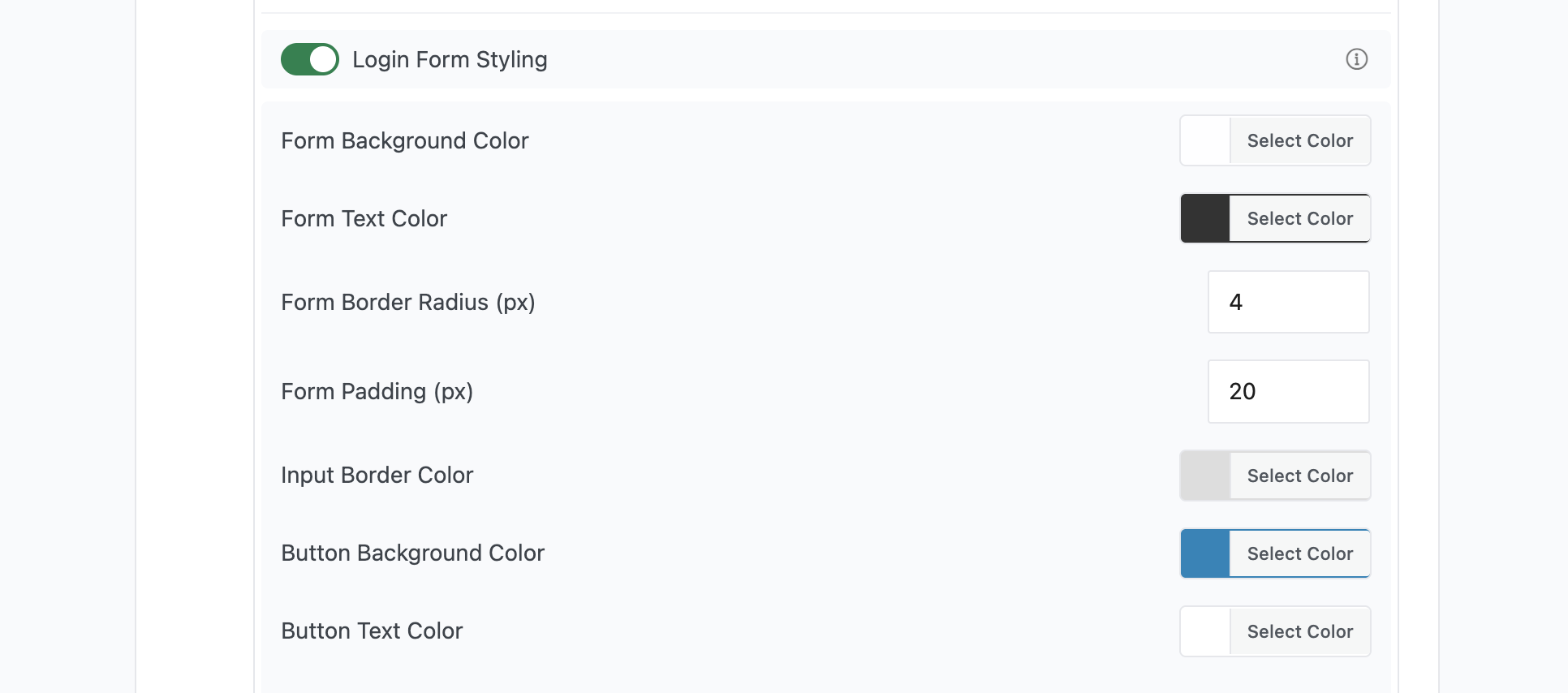 Login form styling options