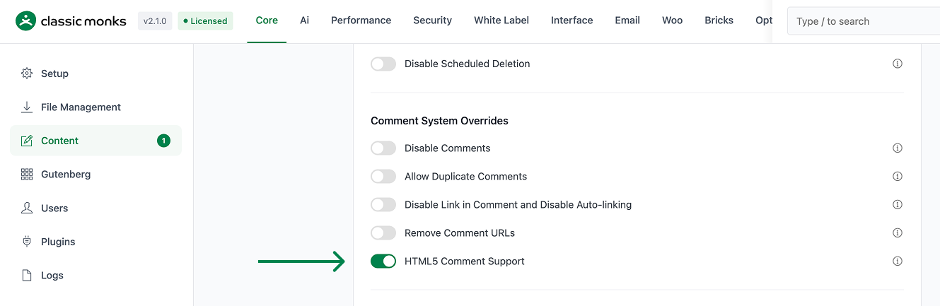 HTML5 comment support enabled