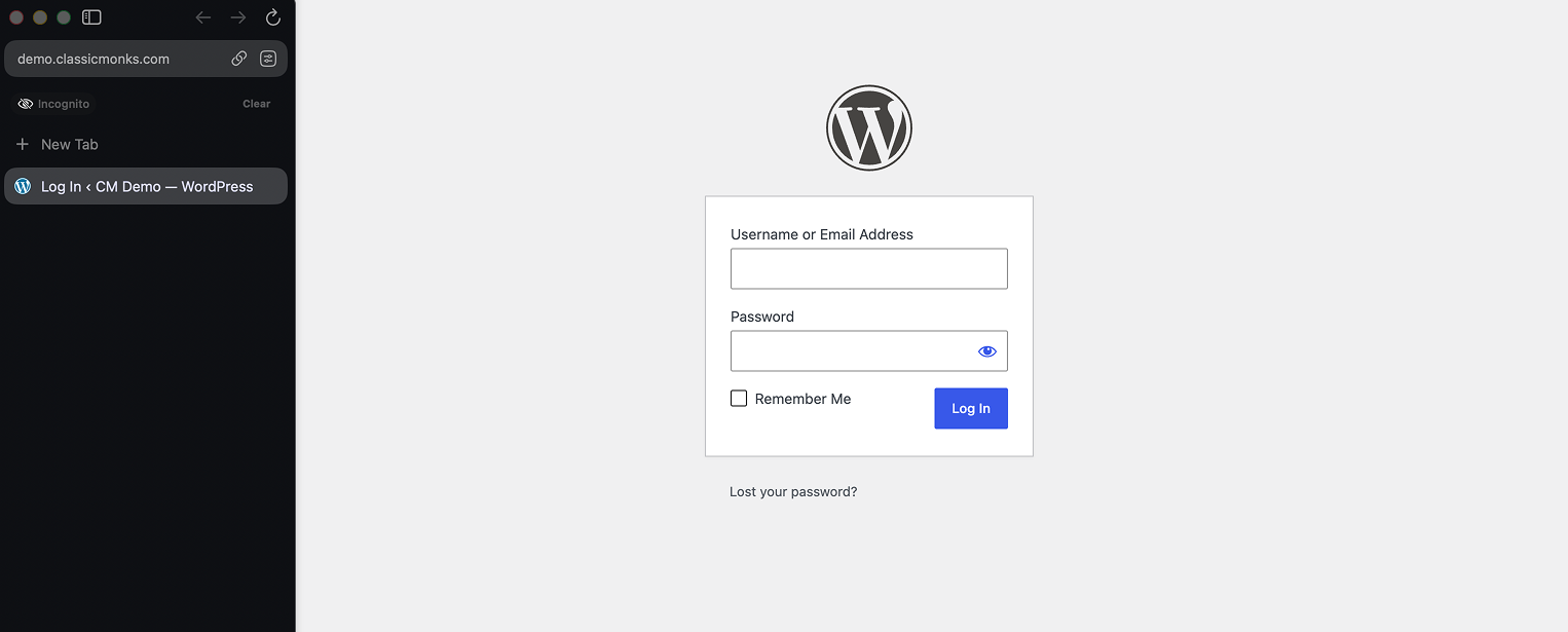 WordPress login page.