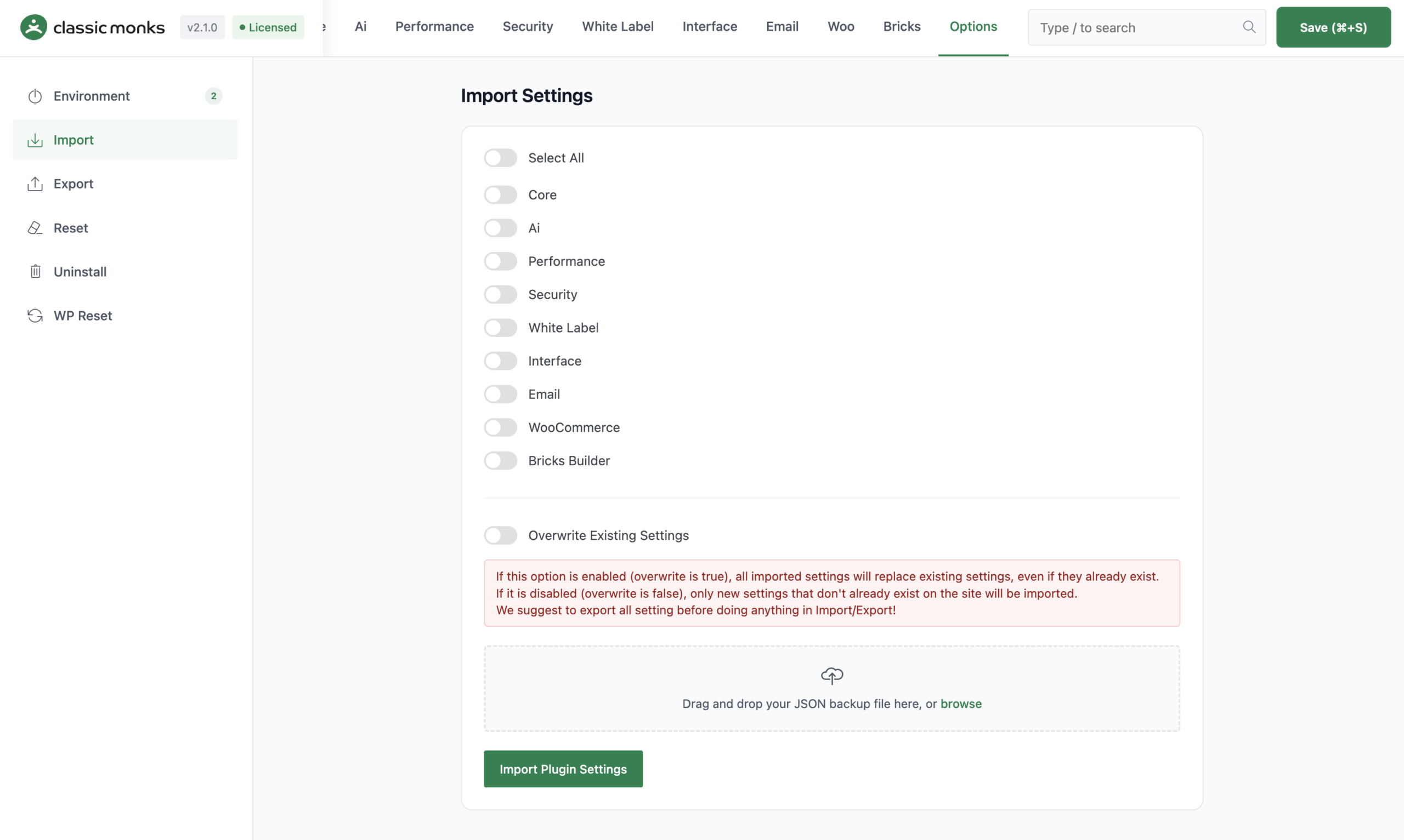 Import settings for plugins