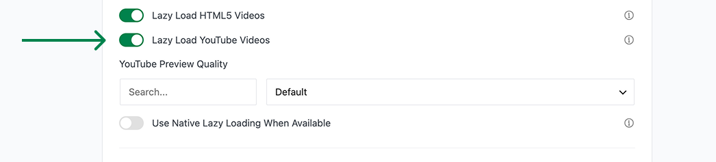 Lazy Load YouTube Videos Toggle