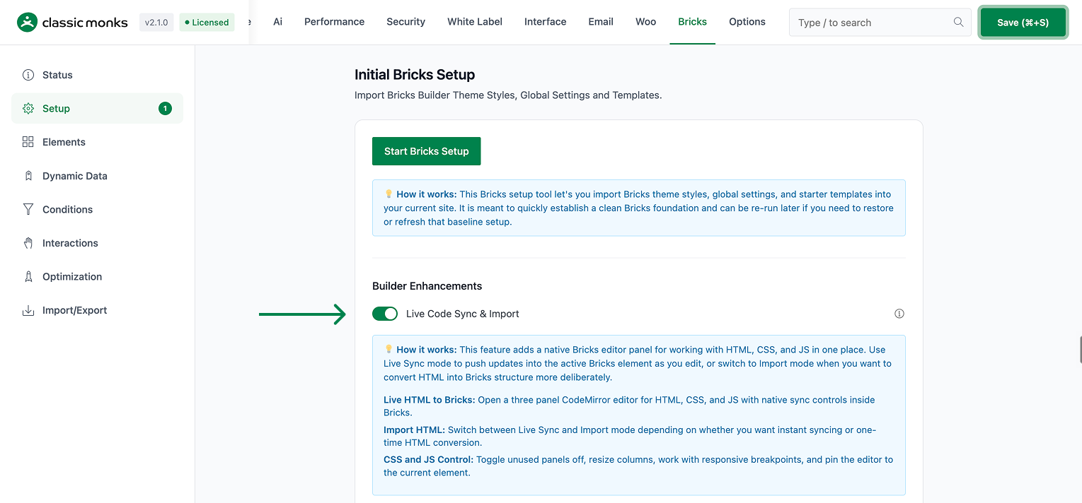 Bricks Live Code Sync Toggle