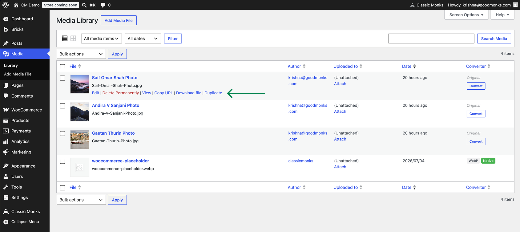 Media library interface with files