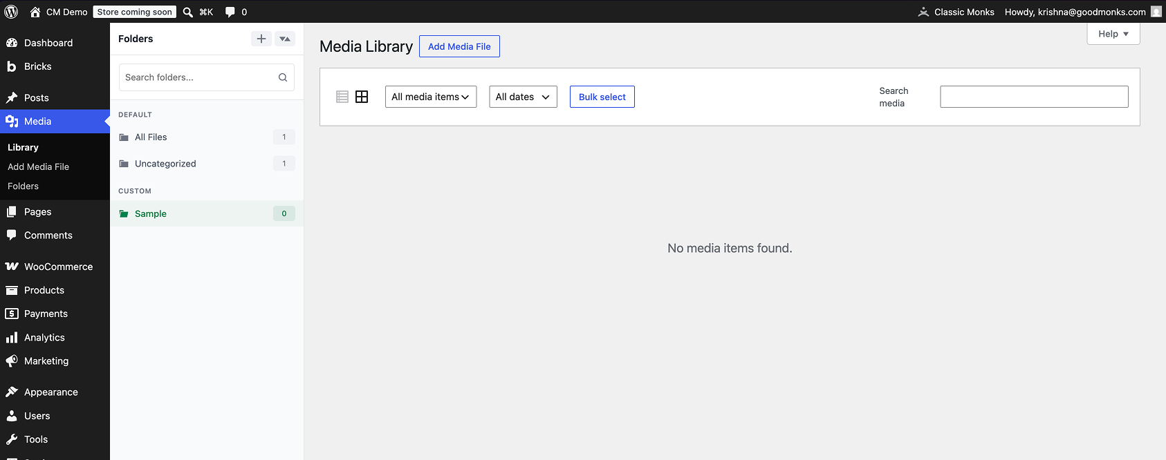 WordPress media library folders