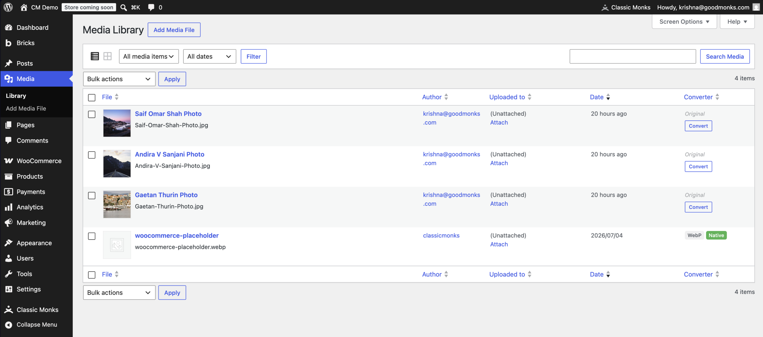 Media Library admin screen