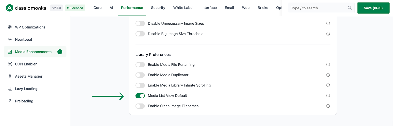 Media list view default enabled