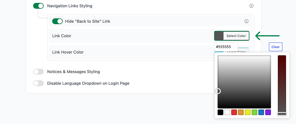 Select link color panel