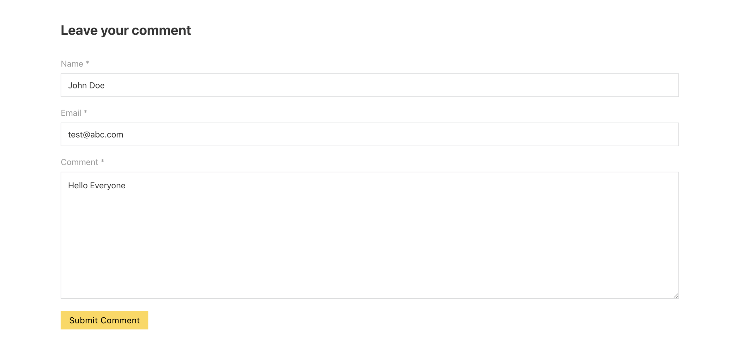 Leave comment form fields