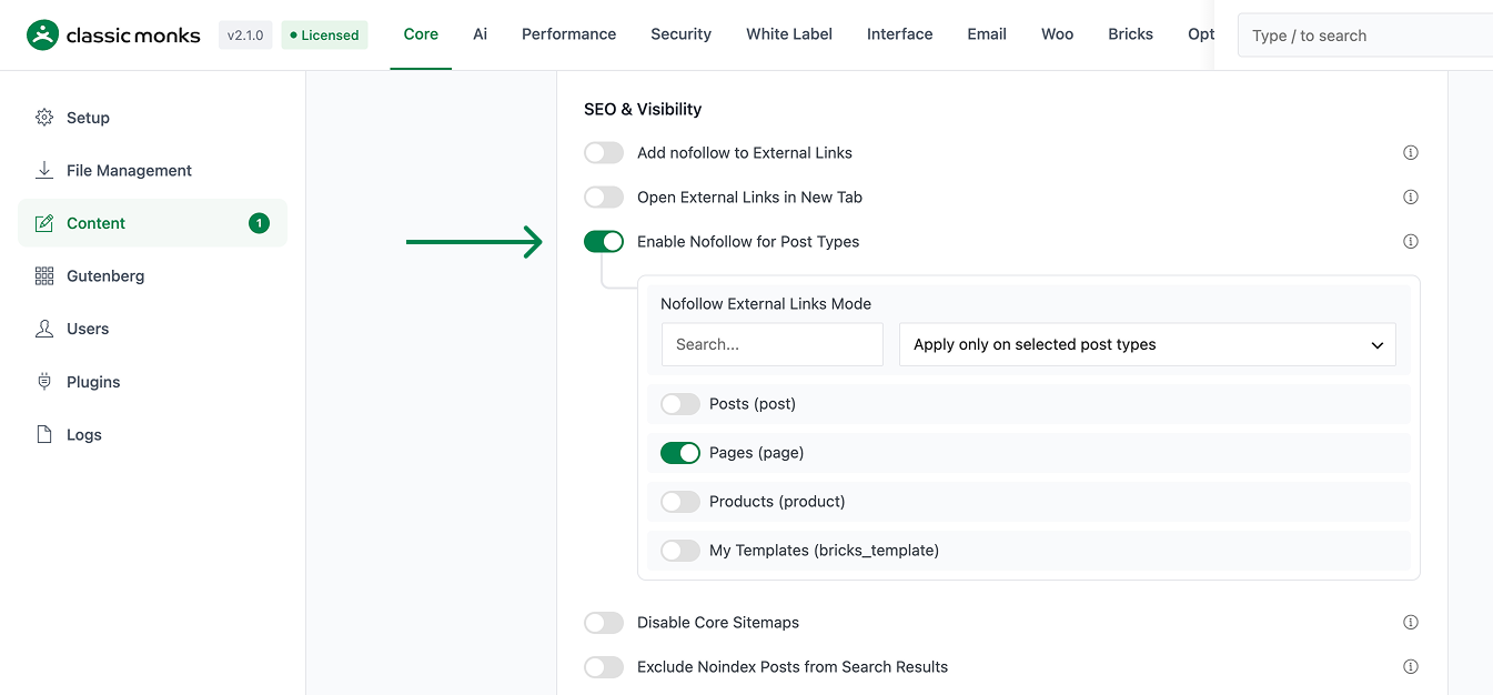 Enable nofollow for post types
