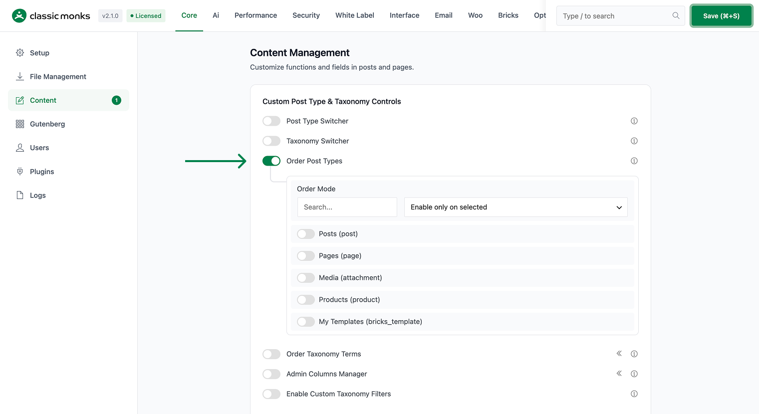 How to Order Post Types in WordPress Order Post Types settings panel