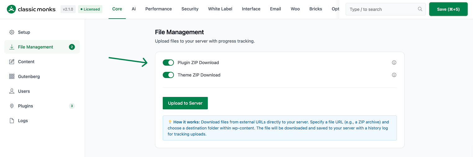 File management options enabled.