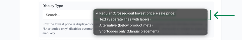 How to Display WooCommerce Price History on Your Store Display type options dropdown