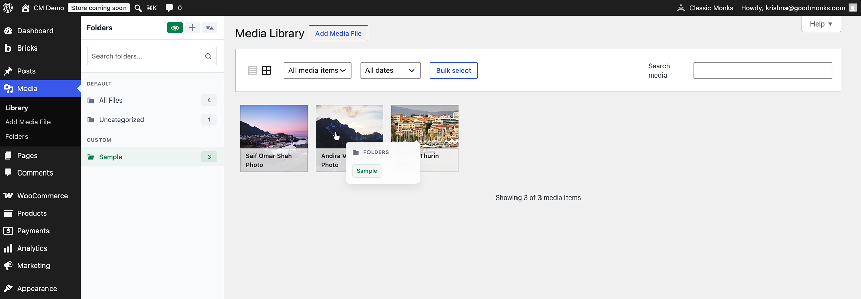 WordPress media library folders