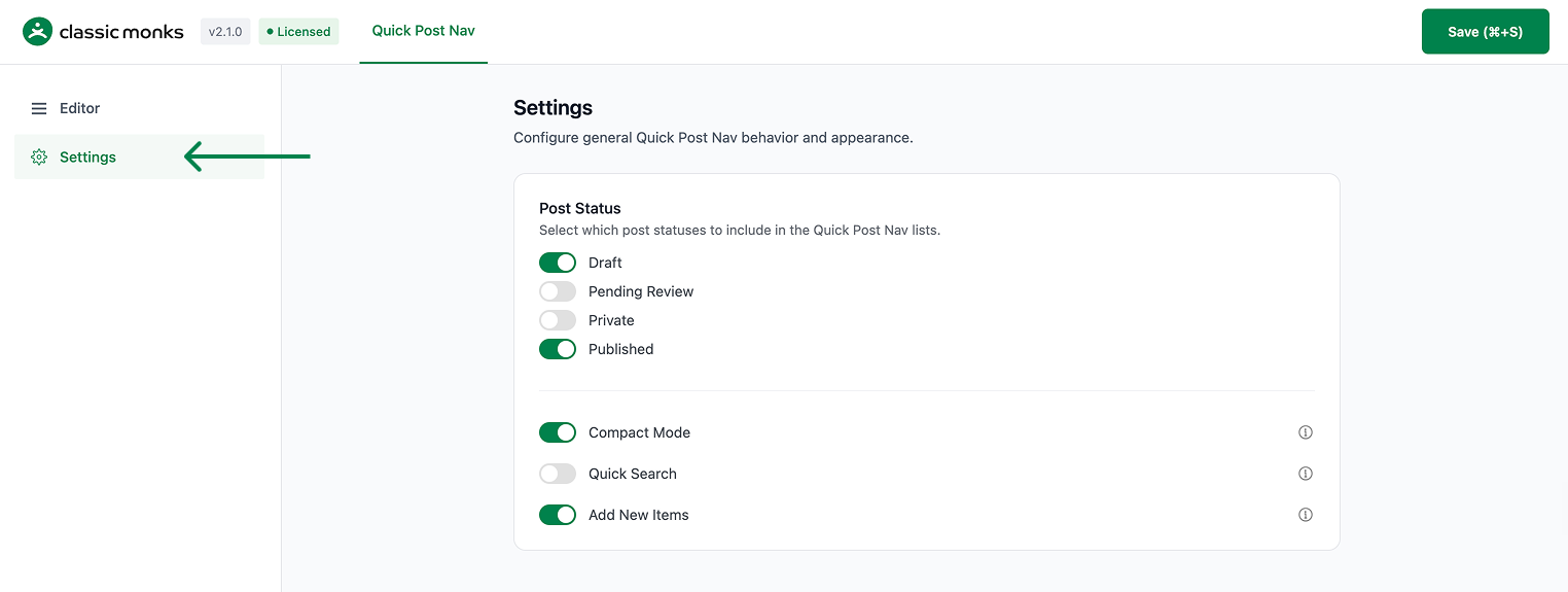 Post status settings for classic monks