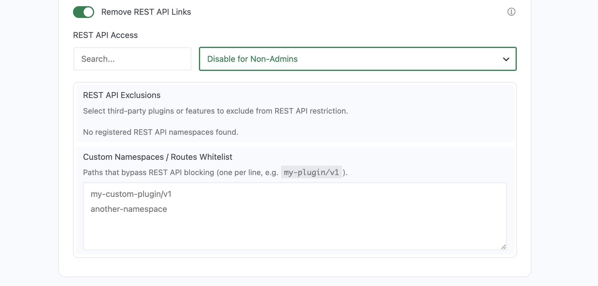 REST API settings interface