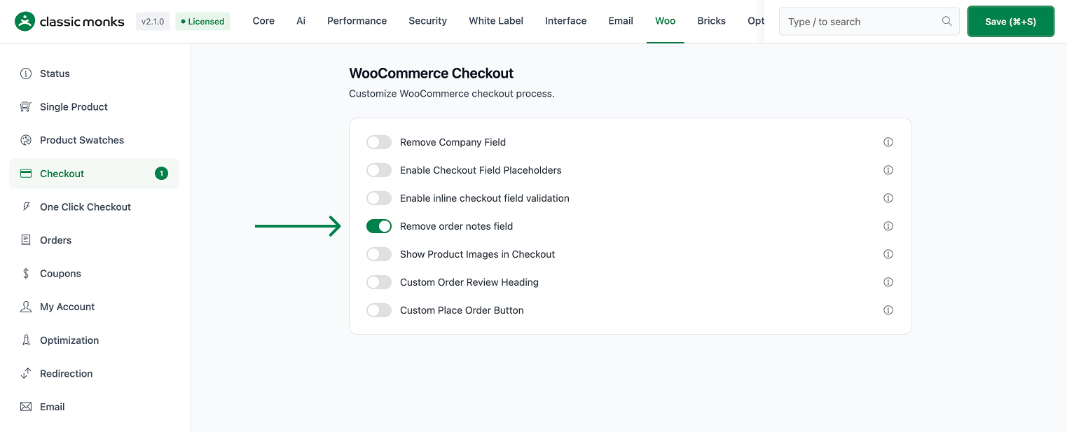 WooCommerce checkout settings screen