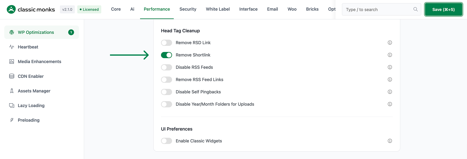 Remove shortlinks setting enabled