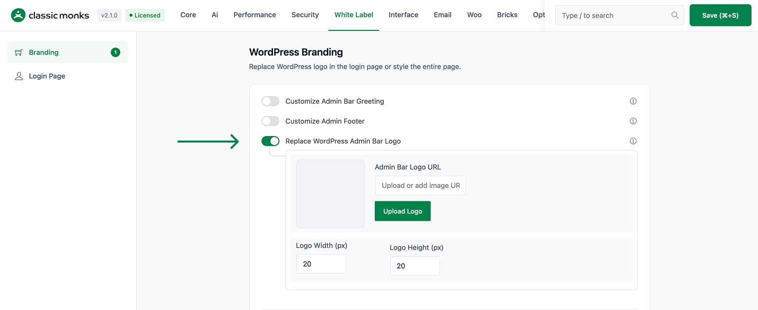 WordPress admin bar logo settings