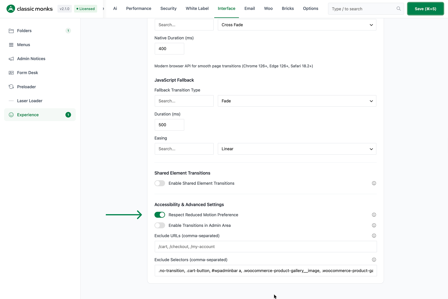 Accessibility settings for website interface