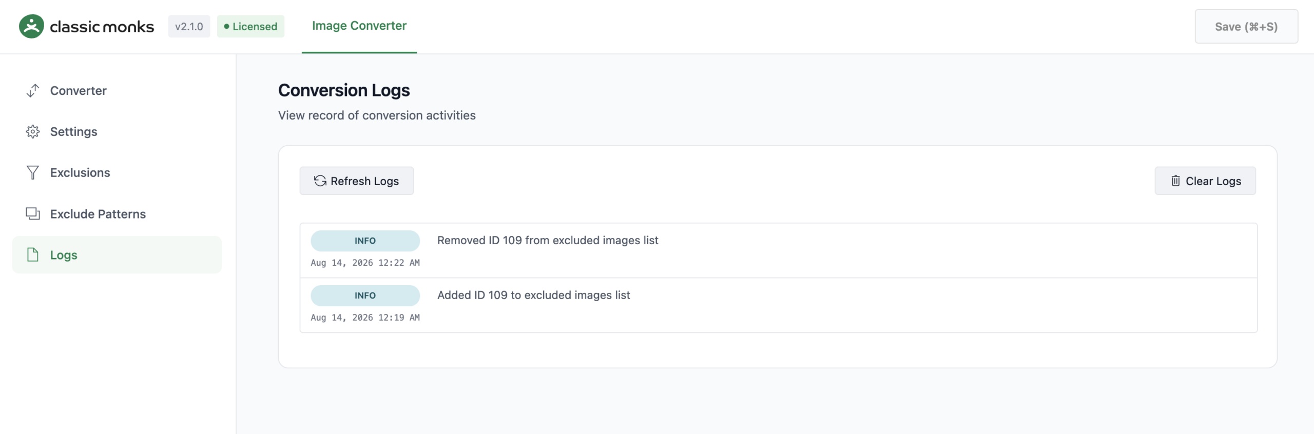 Conversion logs from website
