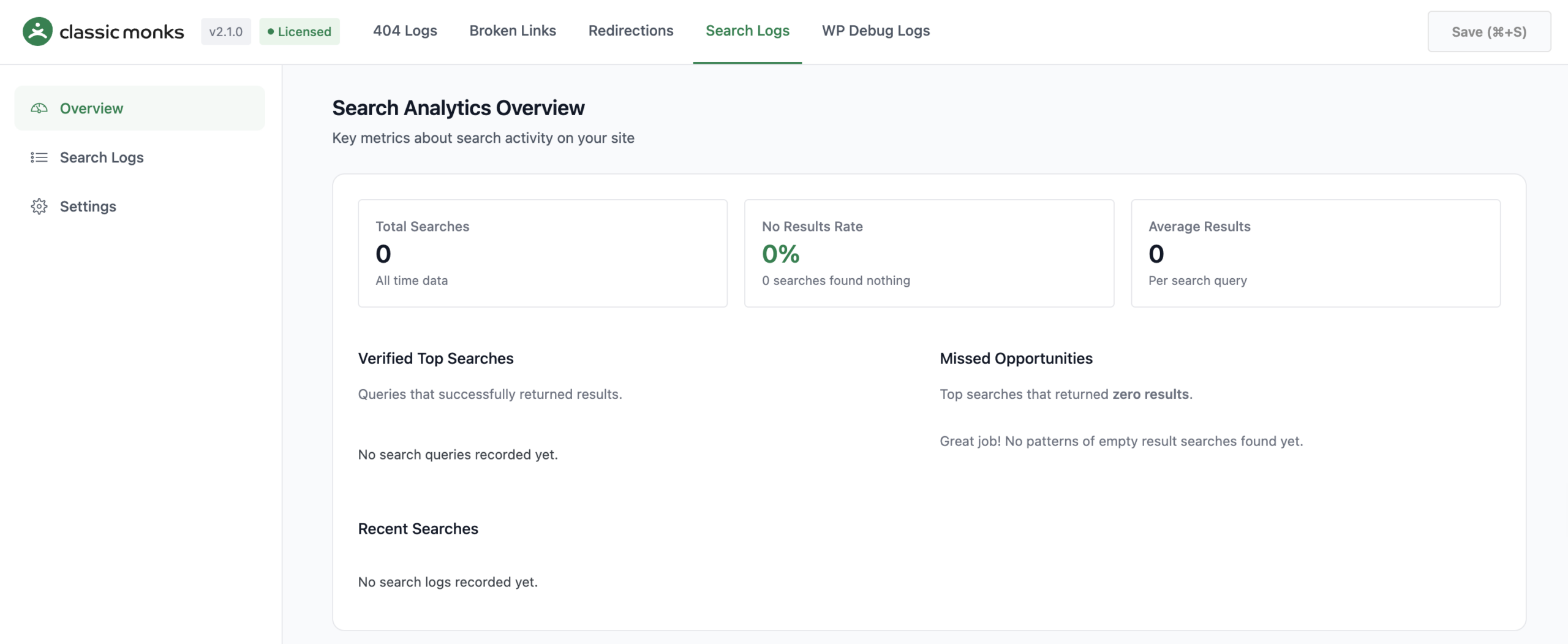 Search analytics overview dashboard