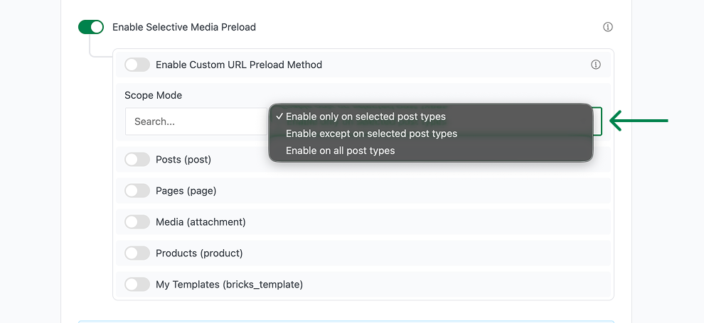 Scope mode dropdown options