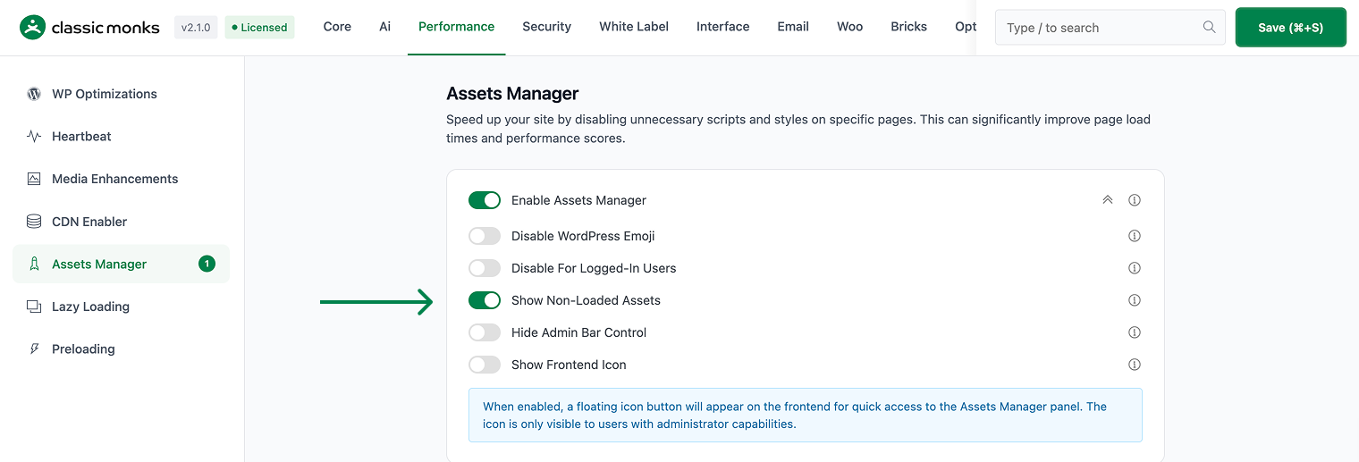 Show non-loaded assets option