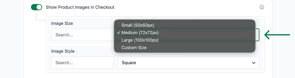 Product image size settings