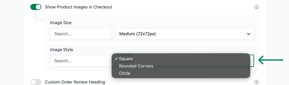 How to Show Product Images in the WooCommerce Checkout Image style options are shown