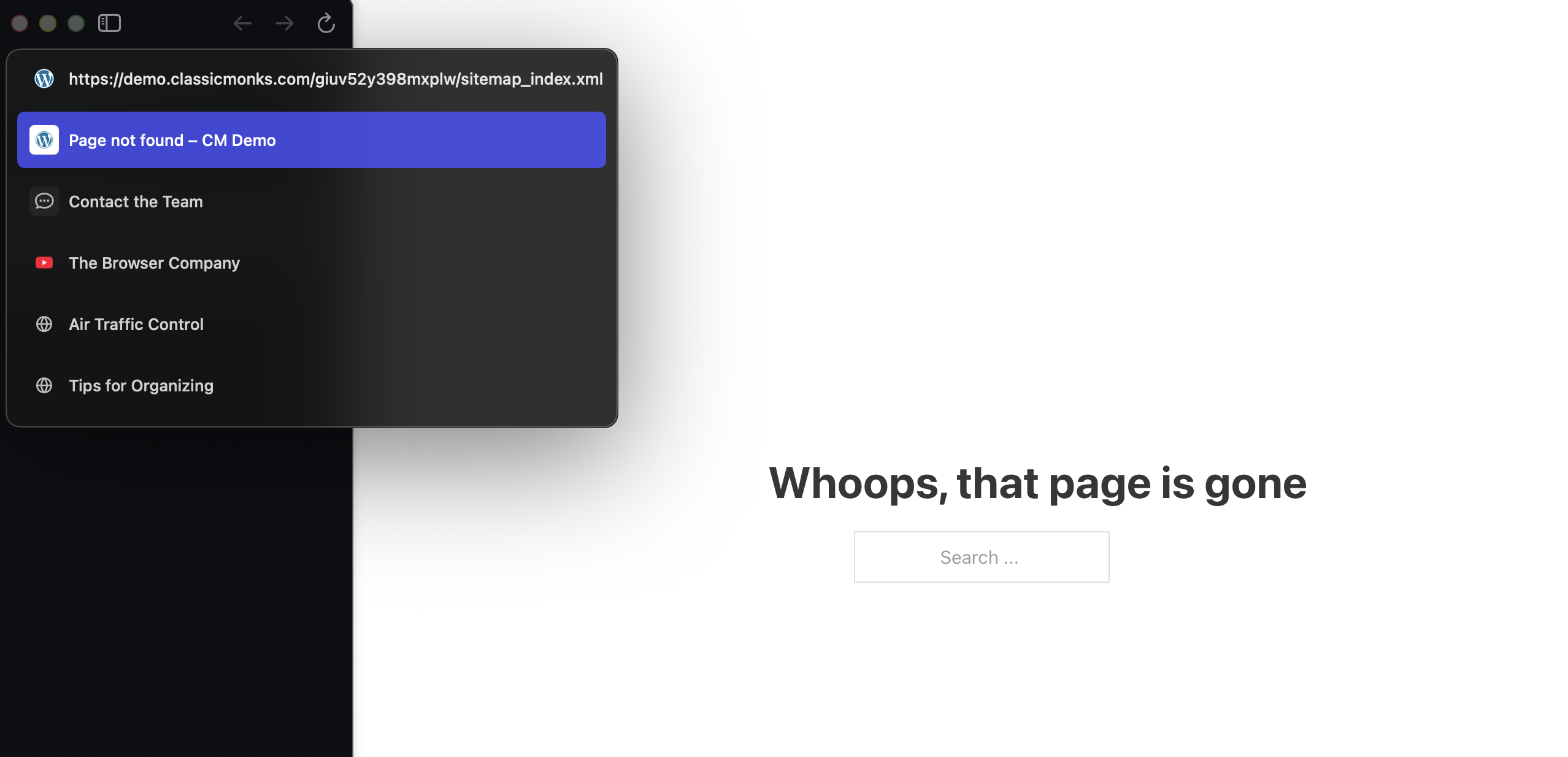 Page not found message