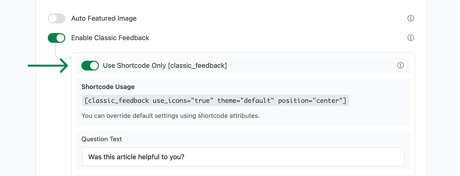 Enable shortcode for feedback.