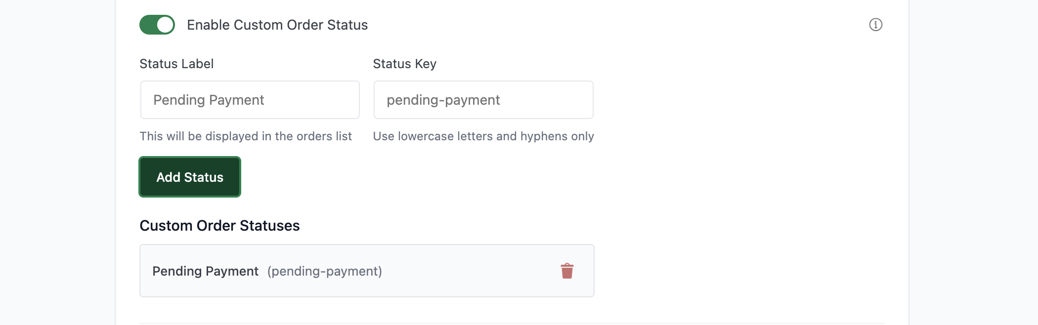 Enable custom order status label