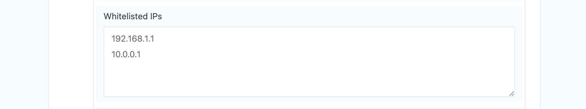 Whitelisted IP addresses listed
