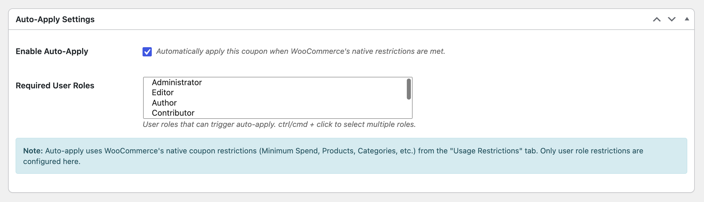Auto-Apply coupon settings form